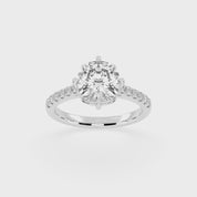 Pave Lab Grown Diamond Engagement Ring with Cushion Center Stone and Hidden Halo Setting