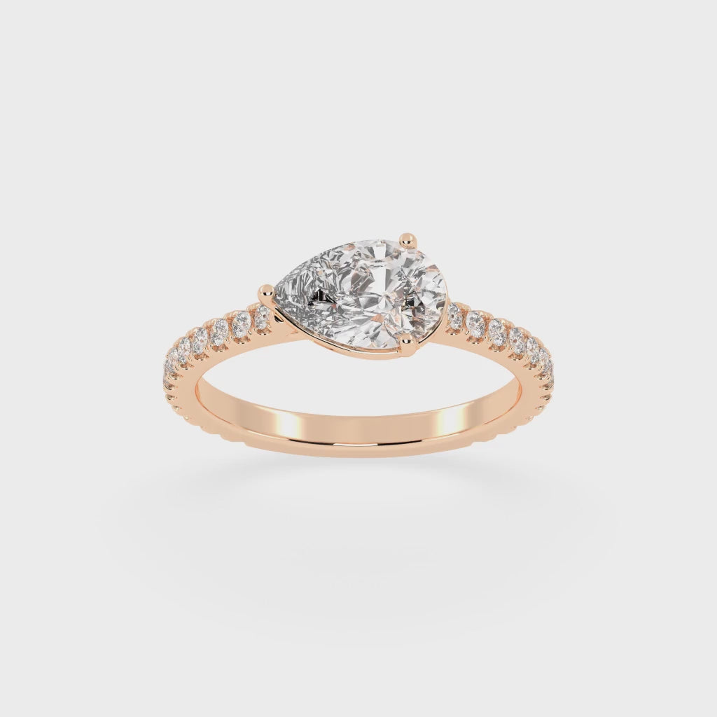 Pear Cut Four Prong Pave  Lab Grown Diamond Engagement Ring