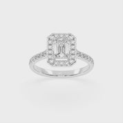 Emerald Cut Pave Setting Halo  Lab Grown Diamond Engagement Ring