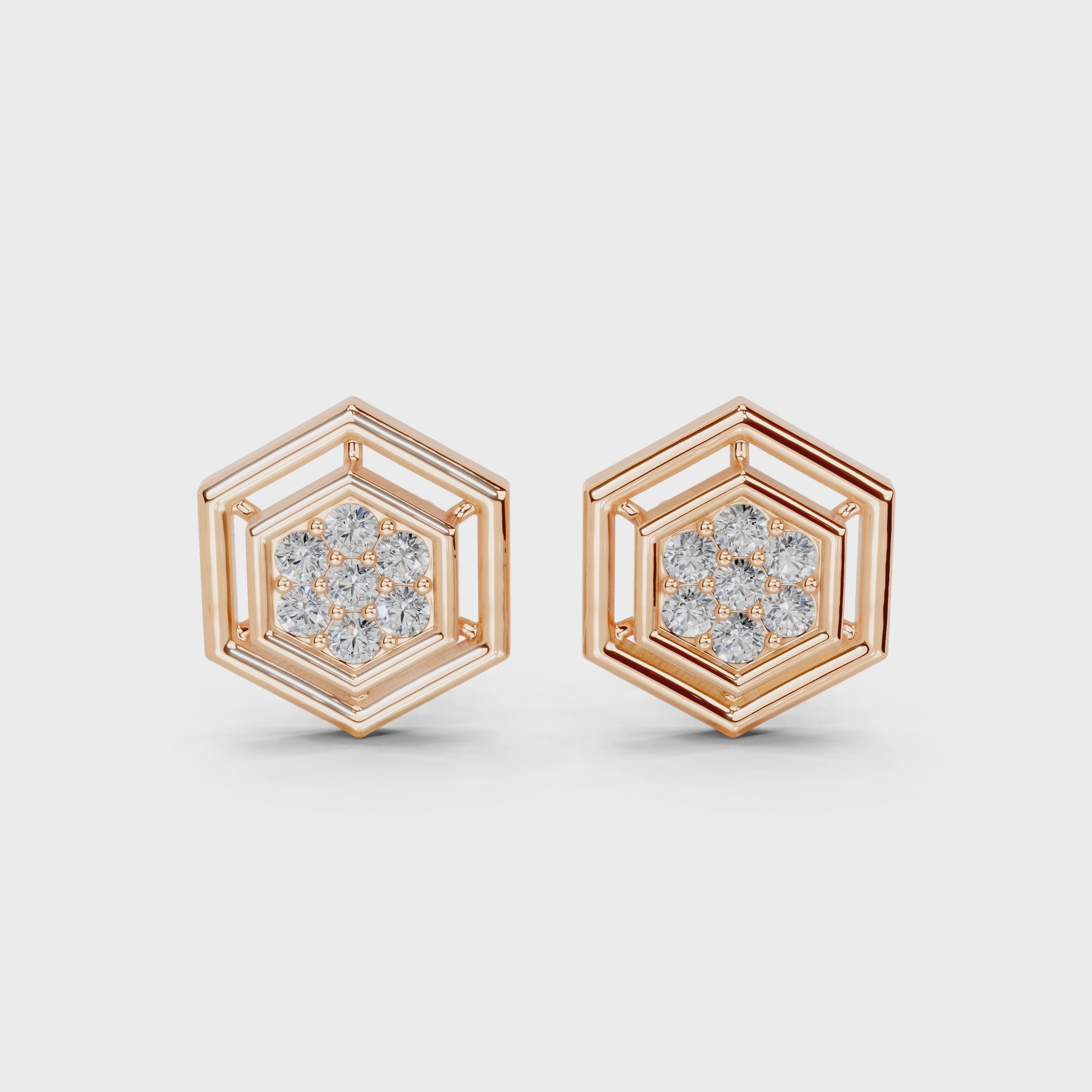 Hexagonal Style round cut 0.42 Cttw Lab Grown Diamond Studs