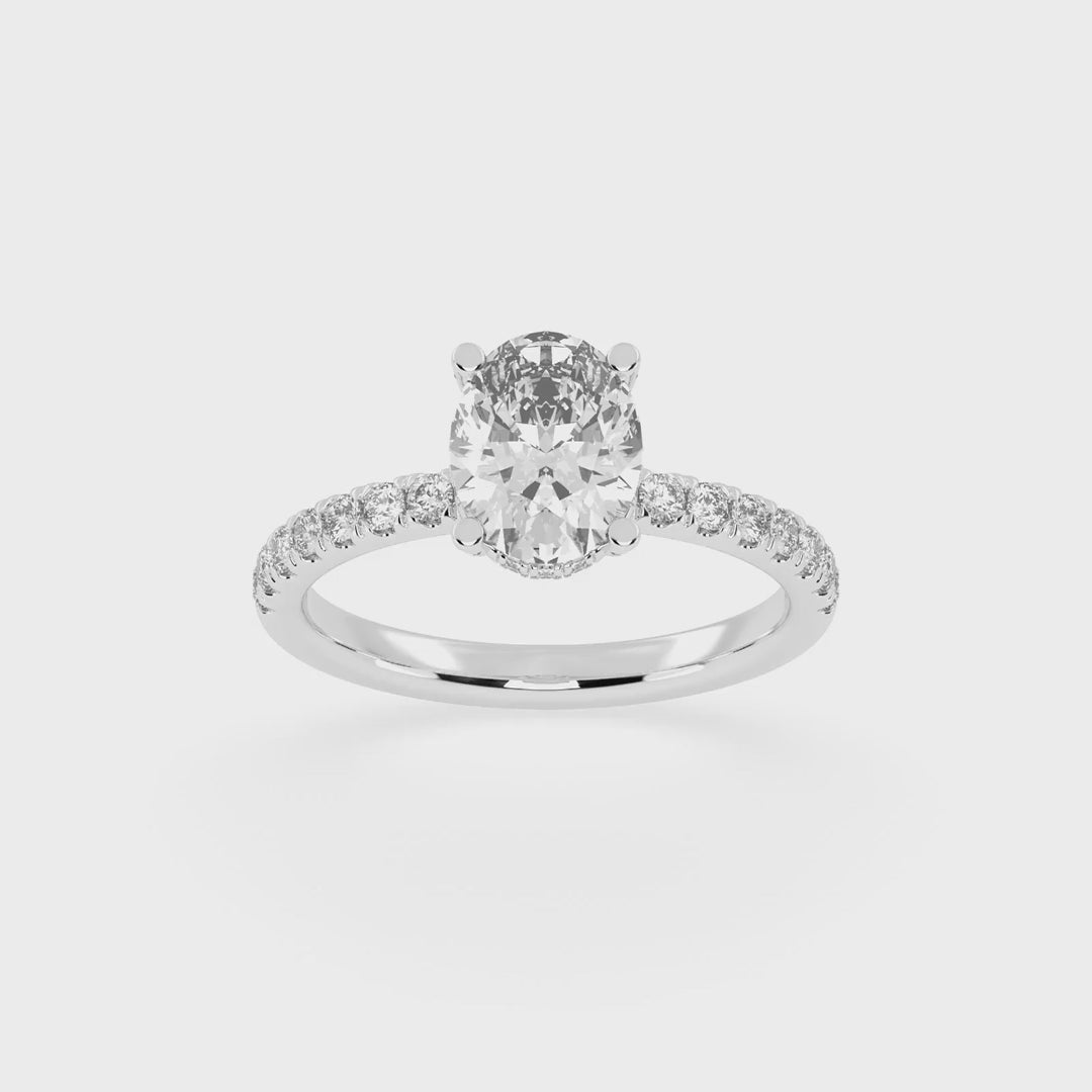 Oval Cut Hidden Halo  Pave  Lab Grown Diamond Engagement Ring